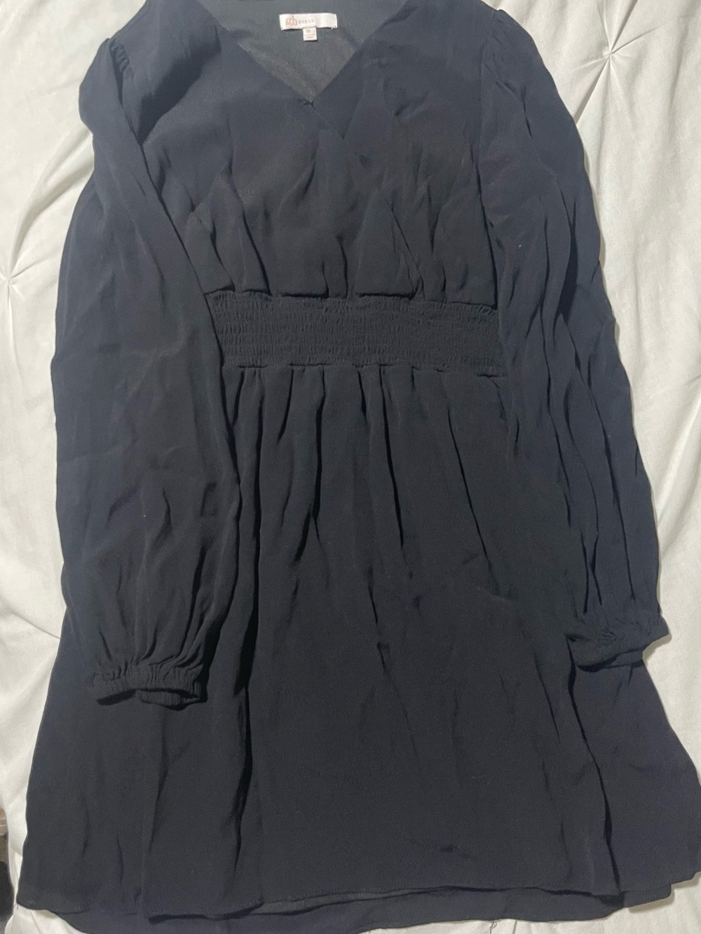 GB girls Black Long Sleeve V-Neck Smocked Waist Dress